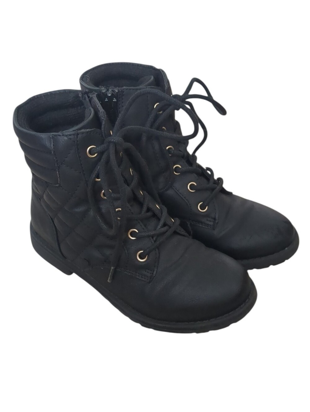 Girls Quilted Lace Up Booties In Black (Size 1)